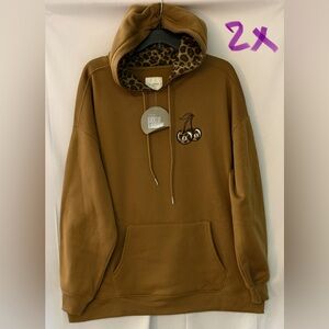 Leopard Lined Brown Hoodie with Cherry Detail